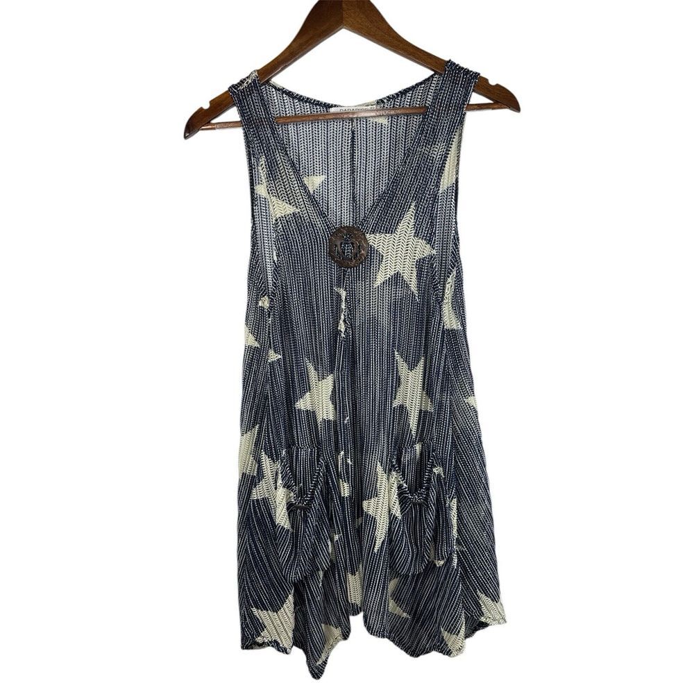 Paradise Slither Away Star Festival Dress‎ Navy Blue Faux Wood Accent Buttons XS